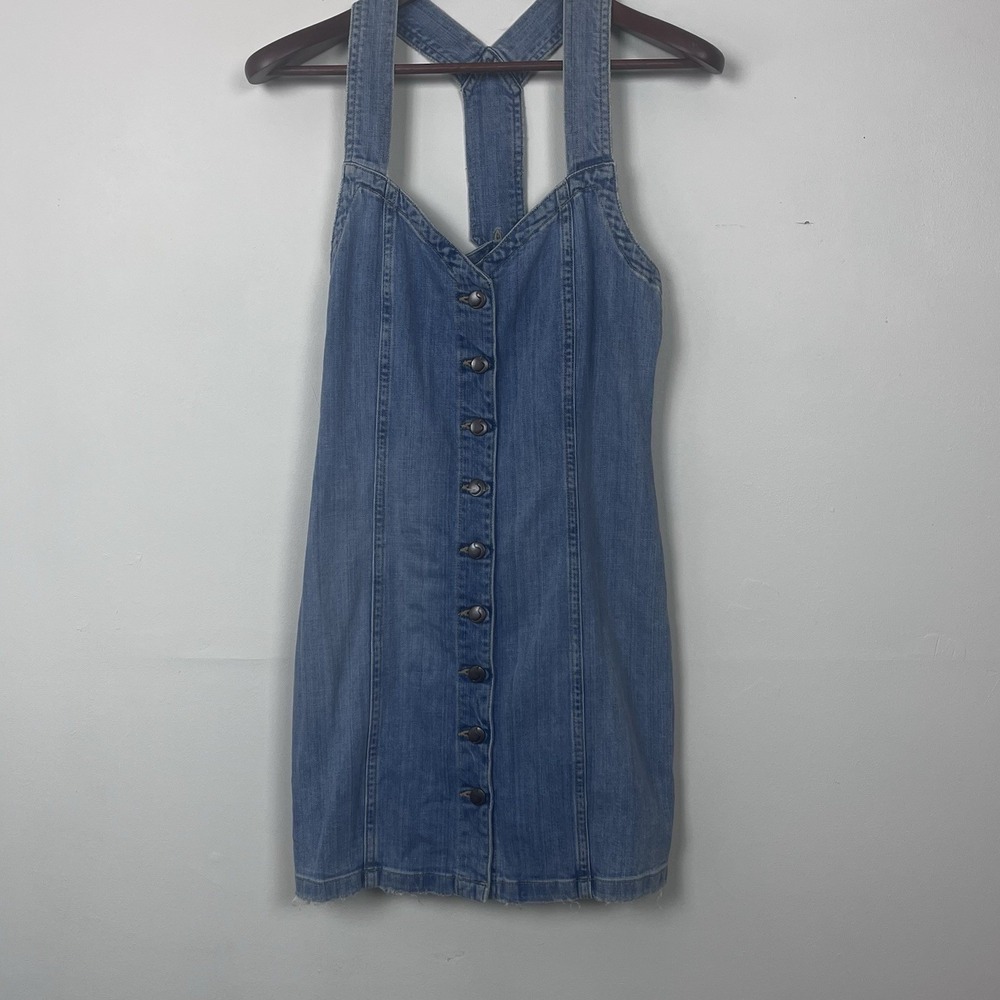 Joe's Jeans Amari Denim Mini Dress Small Blue Button Front Raw Hem Indie Sleaze